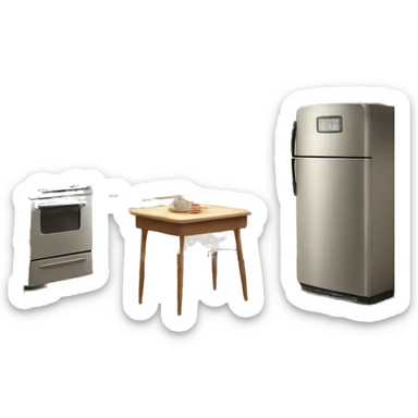 Realistic beige retro vintage kitchen with counters and cabinets. sticker