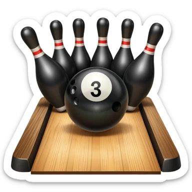 bowling ball is knocking down 3 pins with an 8 ball sticker