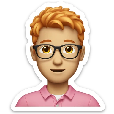 light red hair boy with a beard small glasses and pink polo sticker