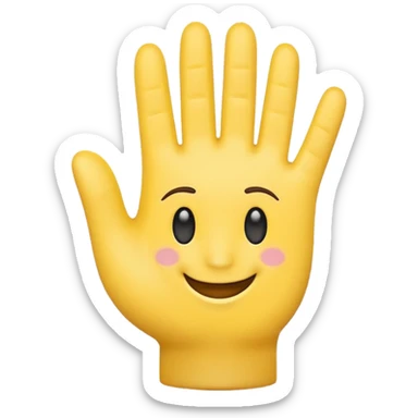 friendly waving hand emoji, palm facing forward, with a happy face on the hand, simple and beautiful sticker