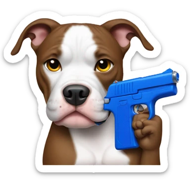pitbull holding blue gun sticker
