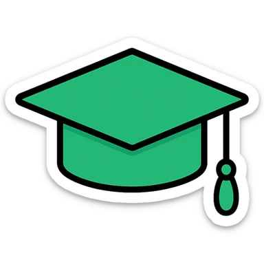 green mortarboard hat, bold, easy to recognize sticker