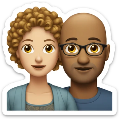 Bald man with curly woman  sticker