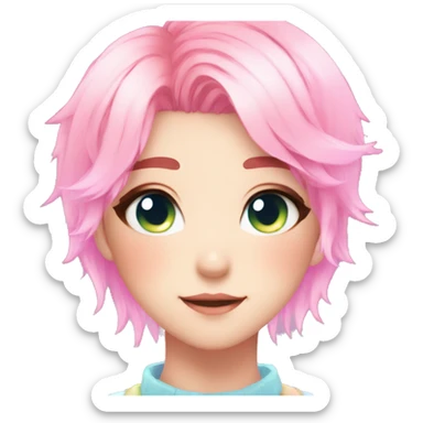 Gorgeous anime style femboy with blushing face aesthetic and pretty colorful shiny gradient pastel hair trending style sticker