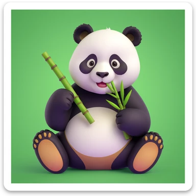 panda eating bamboo in forrest background, close up pose sticker