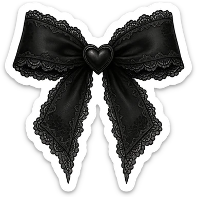  gothic bow with black lace trim and heart charm, remove background sticker