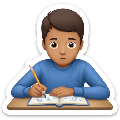 boy drawing pic of grandpa on notebook sticker