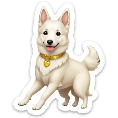 White belgian Shepard with Glitter collar jump in Leaves fall in autumn and Love it sticker