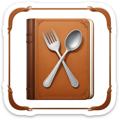 Closed cookbook with a fork and spoon symbol on the cover – collection of recipes sticker