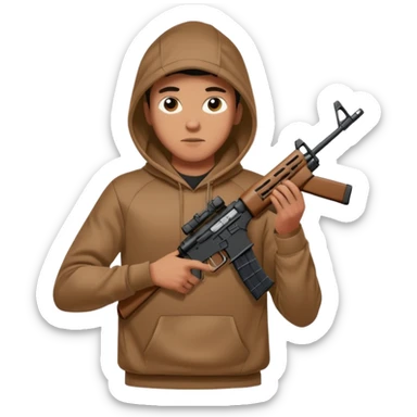 
Fais moi un jeune taliban qui ressemble qui tient une AR15 avec un hoodie a capuche, capuché, avec la cagoule nike therma fit hood sticker
