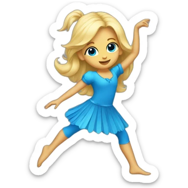 little blonde girl dancing in a blue bird costume sticker