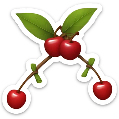 A bow with two short strings hanging down. From its center, two cherry stems with cherries extend downward. Simple background to highlight the bow and cherries sticker
