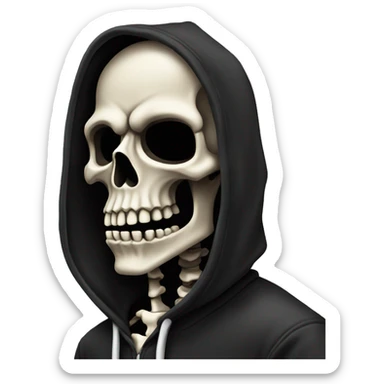 angry skeleton in black hoodie sticker