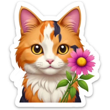 A cat holding flowers sticker