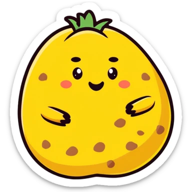 Photorealistic heart-shaped potato with golden skin and brown spots on white background. sticker