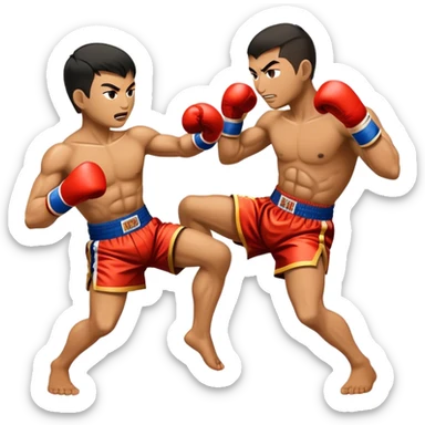 Cinematic Realistic Muay Thai Pop Culture Emoji, depicted with an action-packed portrayal of traditional Thai boxing rendered with bold textures and energetic, dramatic lighting. sticker