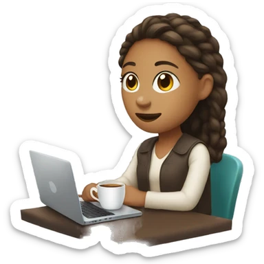 A girl with a laptop and coffee sticker