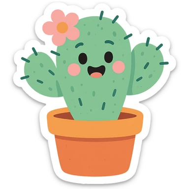 happy cactus in a pot sticker