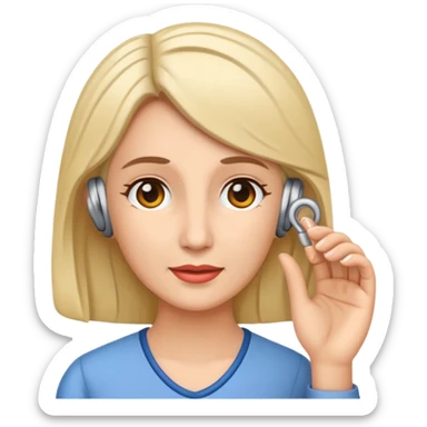 woman with hearing aid sticker