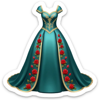 Hyper Realistic ornate satin Wedding dress displays with roses sticker