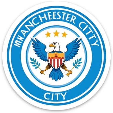 Manchester City soccer team logo, sky blue circular emblem with eagle sticker