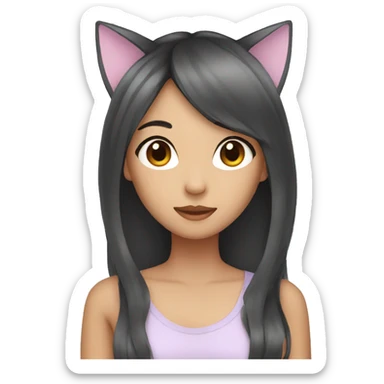 2 Asian girl with long hair with cat ears sticker