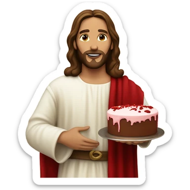 Jesus holding red velvet cake sticker