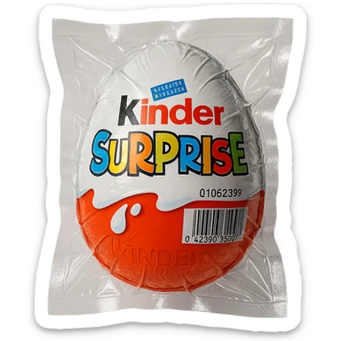 Kinder Surprise egg with standard packaging, glossy and puffy vacuum-sealed style sticker