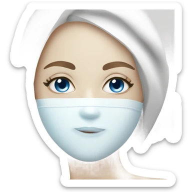 Lady with blue eyes white face mask spa beauty full face relaxing sticker
