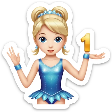 Girl in dance costume holding number 1 sticker