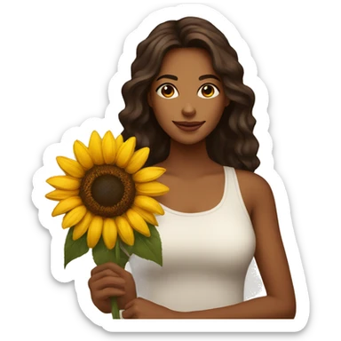 Gorgeous brown woman holding a sunflower sticker