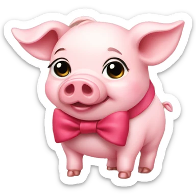 a cute pig wearing a bow sticker