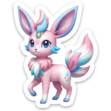 Shiny Exotic Colorful Ethereal Sparkly Sylveon-Flaaffy-Amaura-Aurorus-Fakémon-hybrid-creature (full body)  sticker