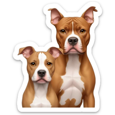 One fawn colored pitbull looks like a deer with white stripe on her face next to one copper colored pitbull boxer sticker