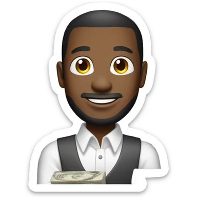 Guy with brown skin in white long sleeve wins money sticker