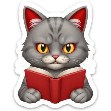  1 angry Cat reading book + flower sticker