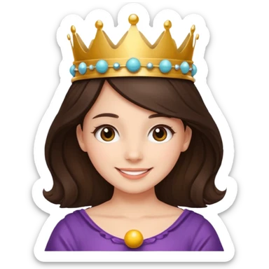 A brunette hair girl with a ball's crown smiling gently. sticker