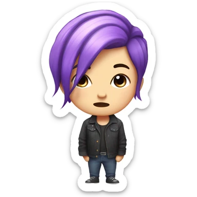 A cute chibi human character with purple octopus cut hair and frowning cutely sticker