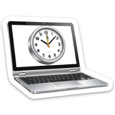 compact laptop with clock icon overlay symbolizing admin workload sticker