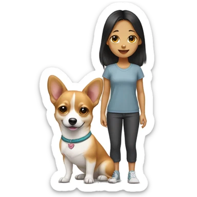 Korean girl with medium corgi-chihuahua mix  sticker