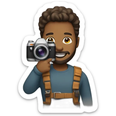 Brown skinned guy with beard holding a photo camera sticker