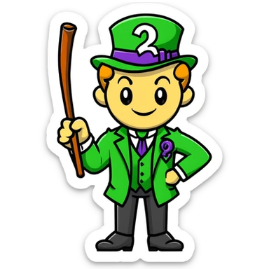 The Riddler villain with green suit, question mark cane, mischievous grin sticker