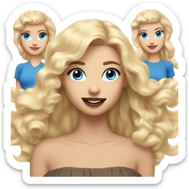 three cheerful friends: the first Blondie with dark roots, light skin and blue eyes, the second with wheat hair and beautiful makeup and blue eyes, the third Blondie with dark roots and wavy hair and with blue eyes and plump lips sticker