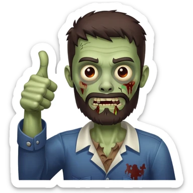 zombie with thumbs up gesture, dark brown hair and short full beard sticker