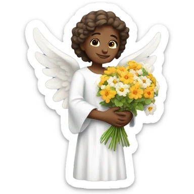 angel with bouquet of flowers sticker