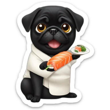 Black pug eating sushi’s sticker