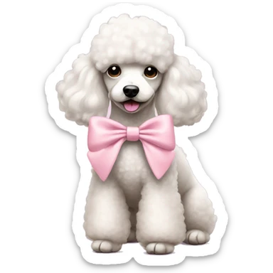 White poodle wearing a pastel pink bow sticker