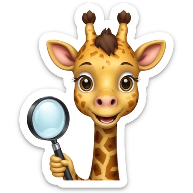 curious giraffe with creepy smile and with magnifying glass sticker