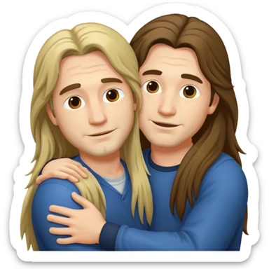 two happy men with long hair hugging  sticker