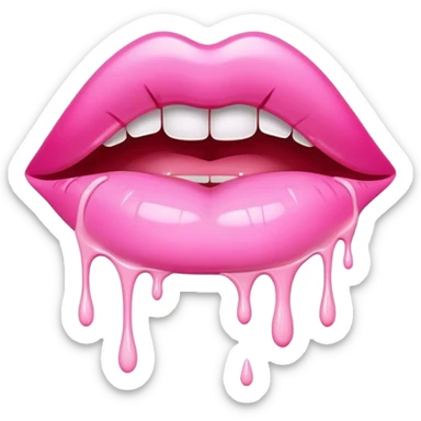 Floating pink glossy lips with More white paint dripping off sticker